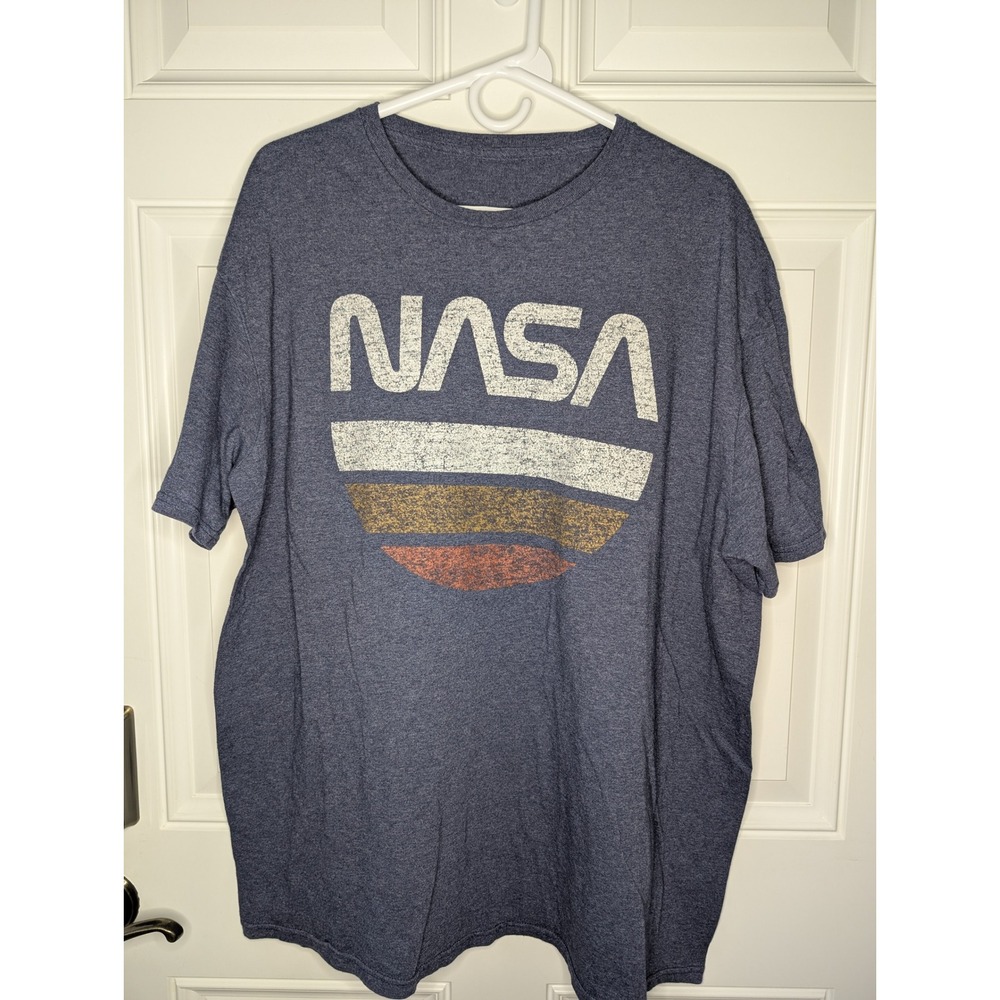 NASA Mens XXL Blue Adventure Space Astronaut Logo Graphic T-Shirt Casual